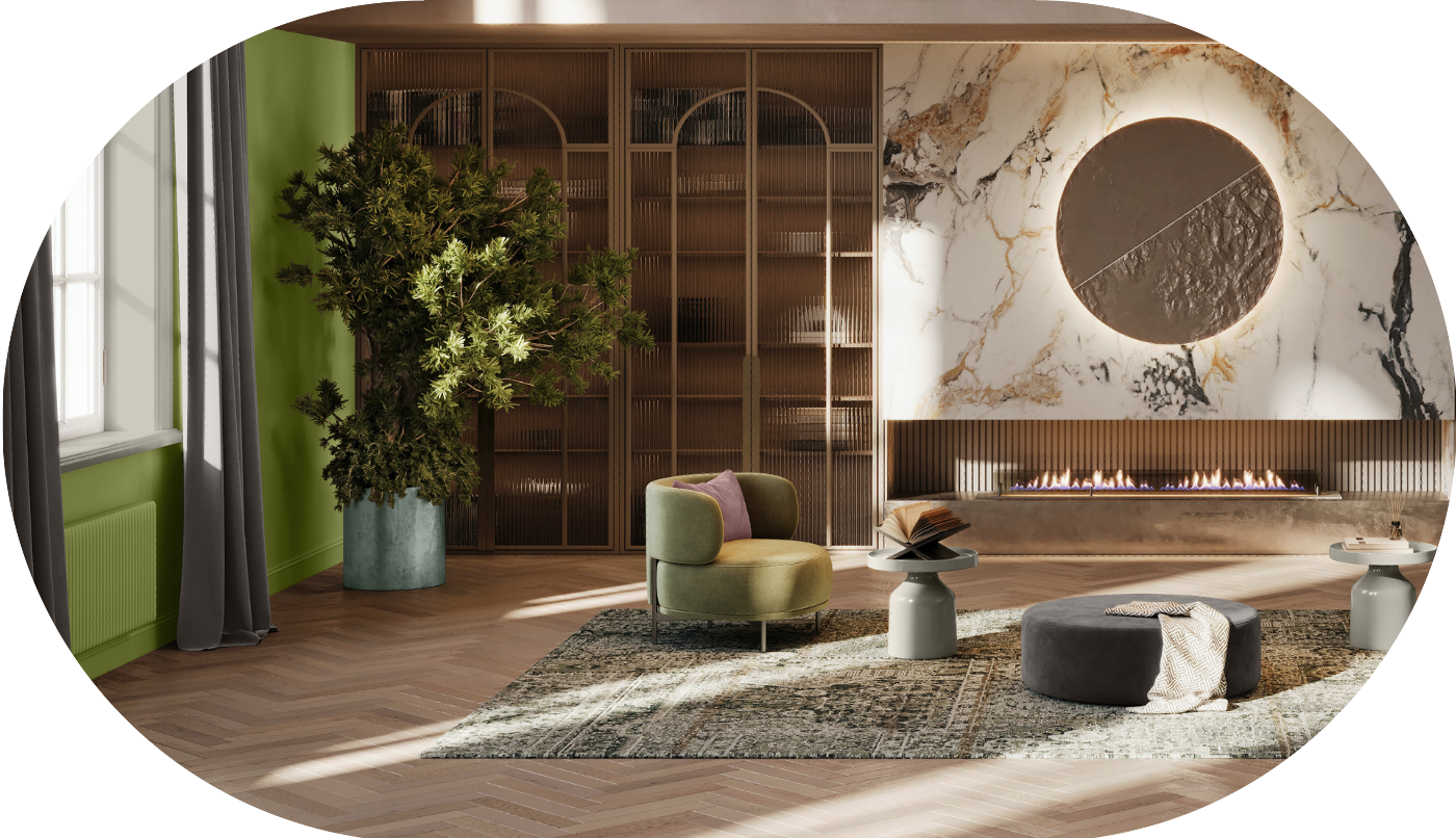 Tendances couleur Dulux 2025 2 BIO-FUSION salon foyer de pierre